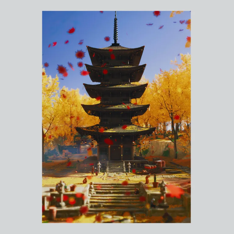 Ghost of Tsushima Castle and Forest Scene Art Poster