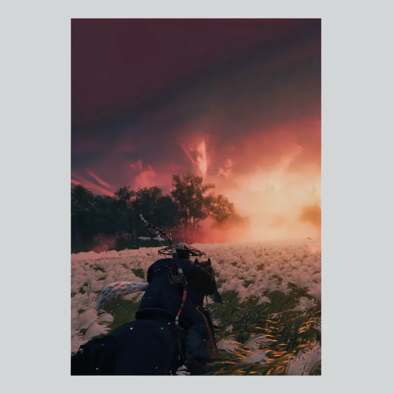 Ghost of Tsushima Riding Horse Beautiful Sunset Poster