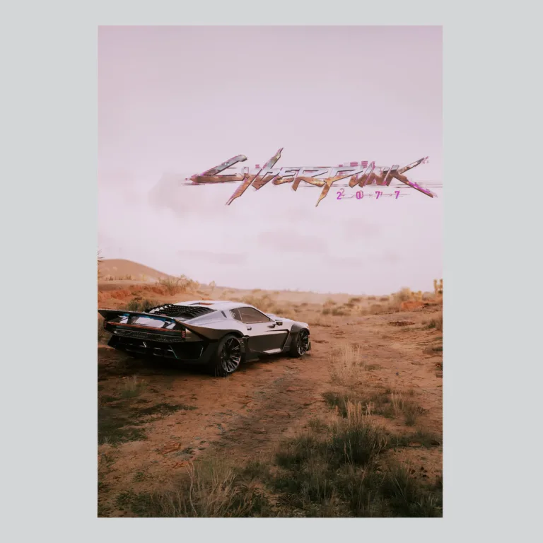 Cyberpunk 2077 Night City Desert Roads Neon Art Gaming Poster