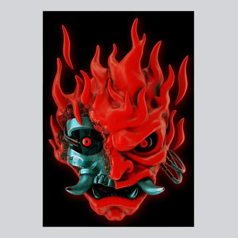 Cyberpunk 2077 Johnny Silverhand Samurai Mask Icon Poster