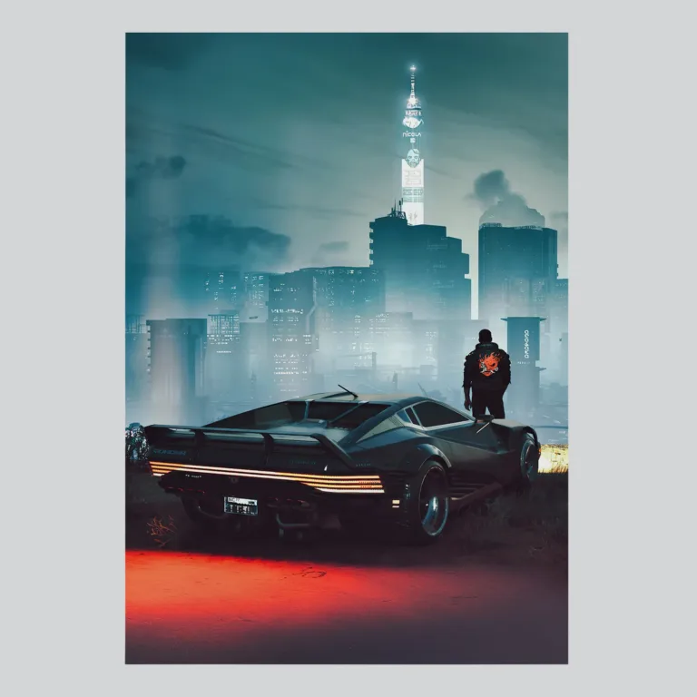 Cyberpunk 2077 Night City Aerial View Art Poster