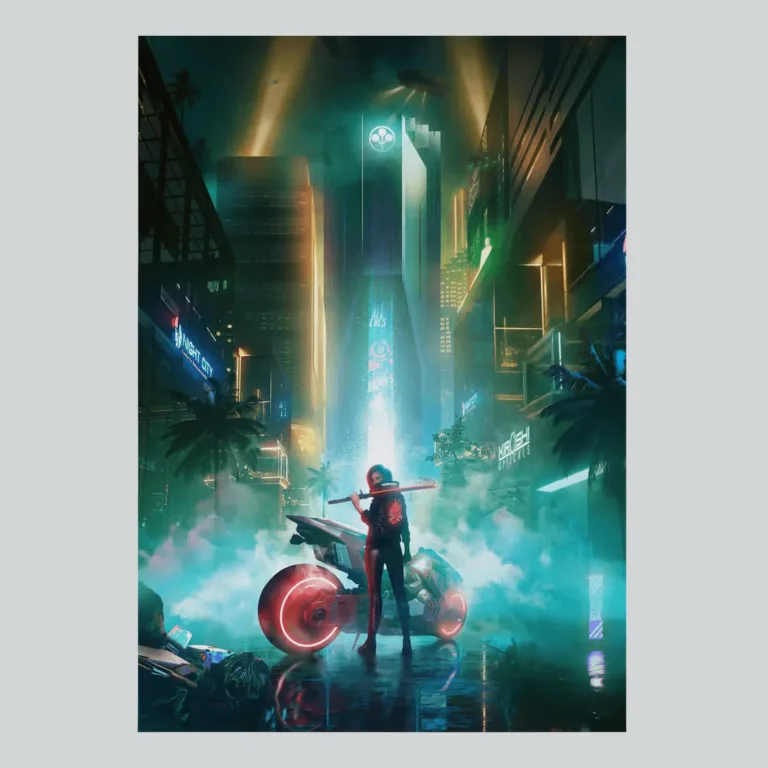 Cyberpunk 2077 Night City Skyline Neon Art Poster