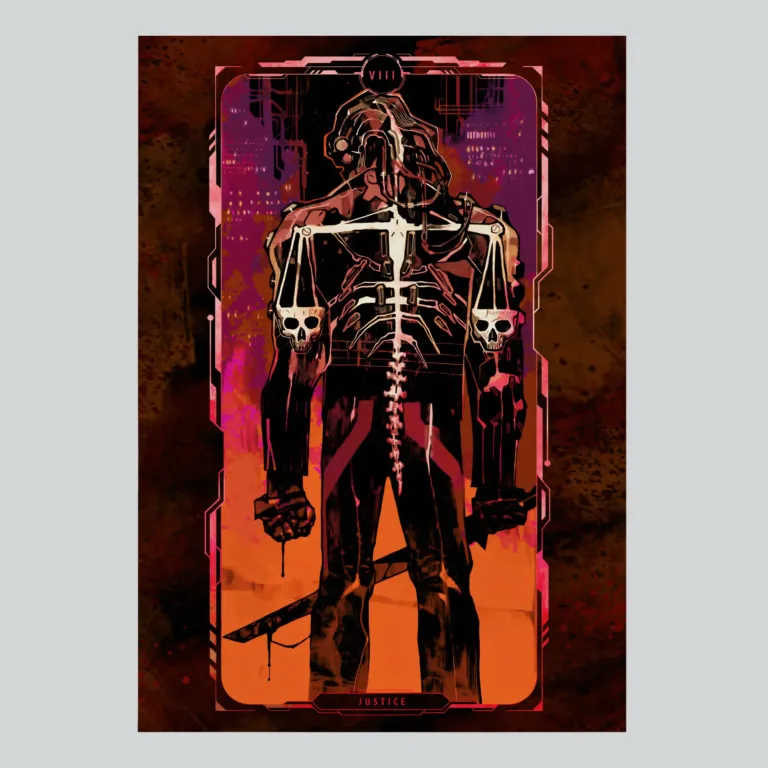 Cyberpunk 2077 Justice Tarot Card Art Poster